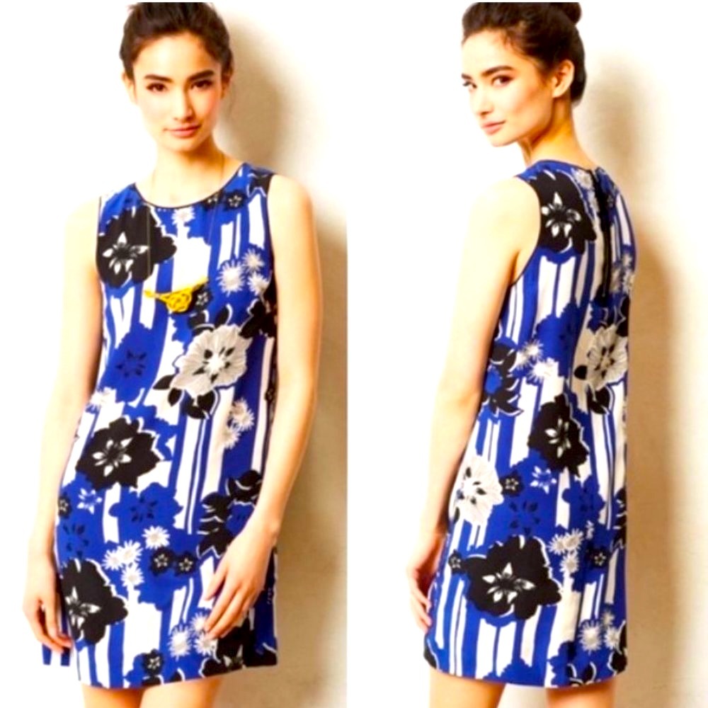 MAEVE/ ANTHROPOLOGIE 'Canna' Blue & Black Floral Dress
